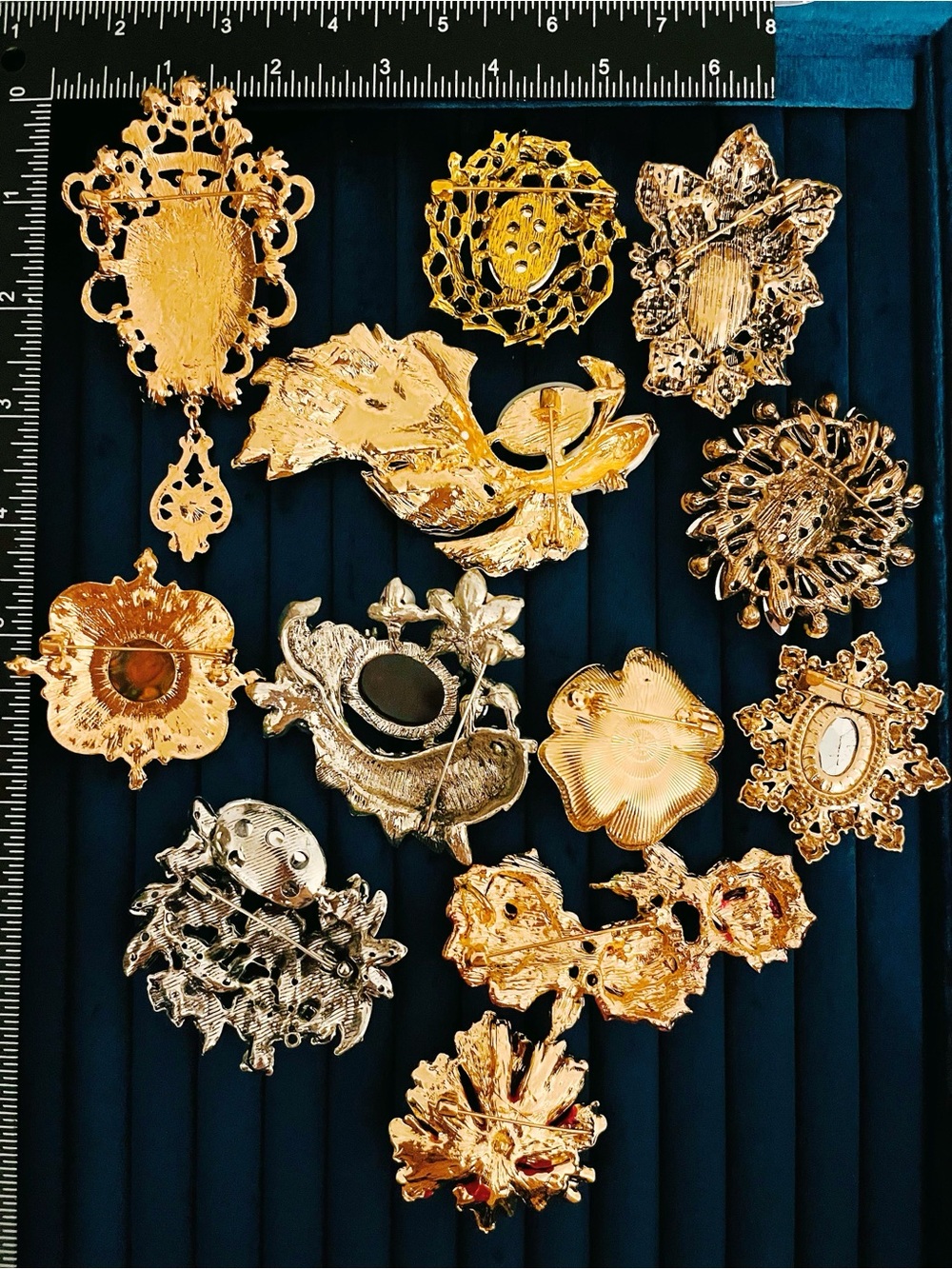 Lot of 12 Heavywork Statement Brooches - Ornate Rhinestone Crystal Jewelry - Picture 2 of 2